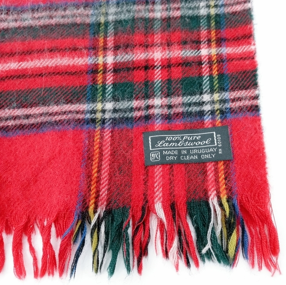 Vintage Red Tartan Plaid Lambs Wool Scarf - Picture 8 of 10